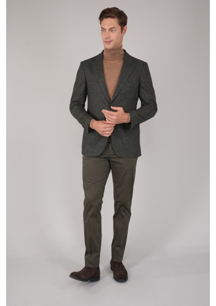 Comfort Fit Haki Mono Yaka Çift Yırtmaçlı 6 Drop Erkek Ipek Yün Ceket PCK24K24207_D49 indirimleri