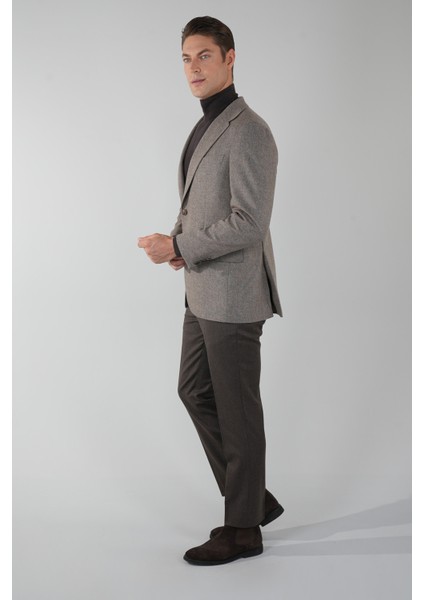 Comfort Fit Bej Mono Yaka Çift Yırtmaçlı 6 Drop Yün Polyester Erkek Ceket PCK24K24209_D07 modelleri