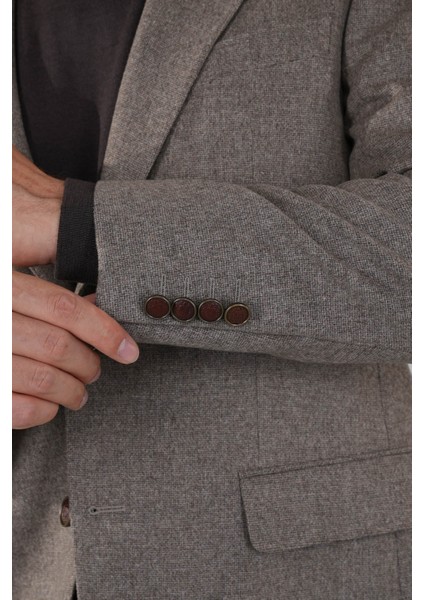 Comfort Fit Bej Mono Yaka Çift Yırtmaçlı 6 Drop Yün Polyester Erkek Ceket PCK24K24209_D07 fırsatları