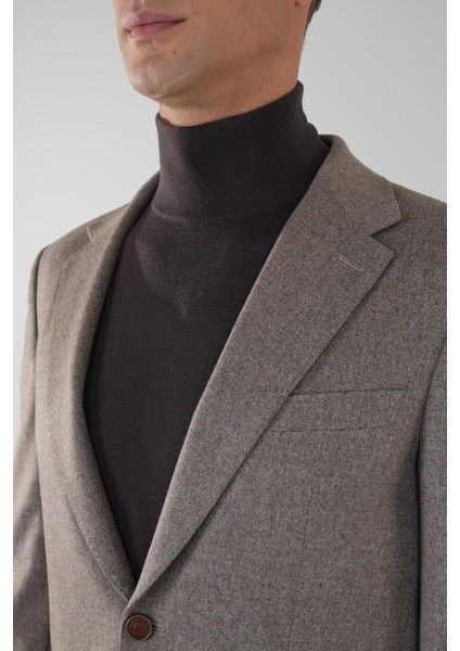 Comfort Fit Bej Mono Yaka Çift Yırtmaçlı 6 Drop Yün Polyester Erkek Ceket PCK24K24209_D07 indirimleri