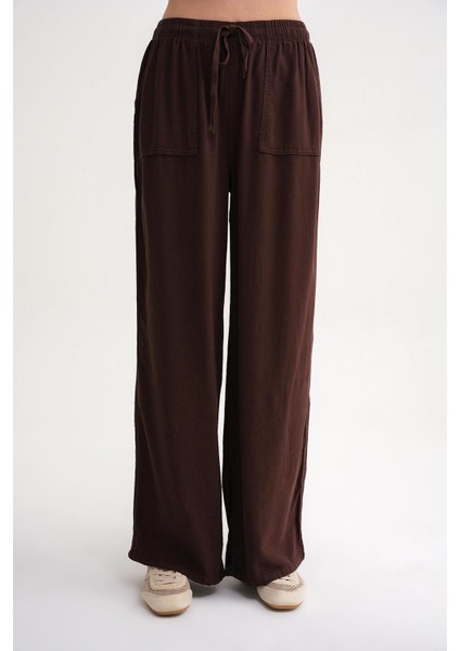 4629 Kadın Bol Paça Yüksek Bel Viskon Palazzo Pantolon Kahve fırsatları