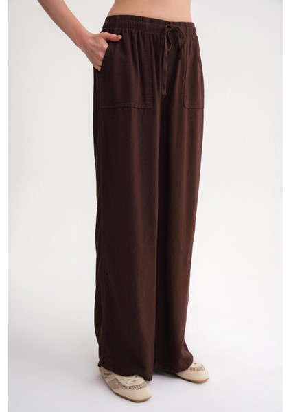 4629 Kadın Bol Paça Yüksek Bel Viskon Palazzo Pantolon Kahve indirimleri