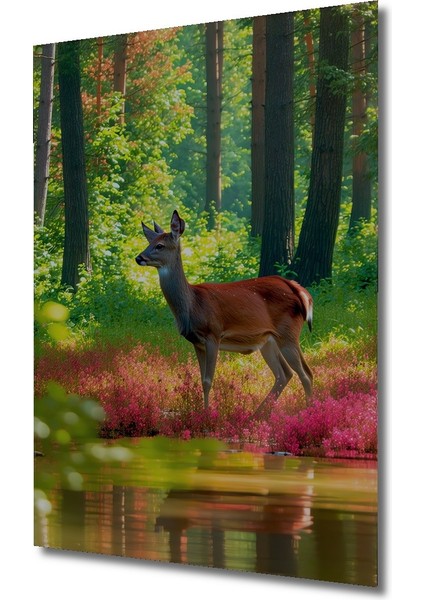 Ormanda Geyik Sulu Boya Görünümlü Dekoratif Ahşap Ev/işyeri/ofis Kare Tablo fiyatları