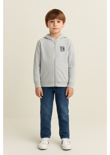 Şardonlu Kapüşonlu Çocuk Okul Sweatshirt D Nakışlı - 601101