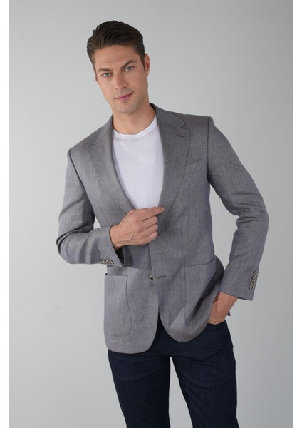 Erkek Regular Fit Yün Ceket Mavi PCK25Y25002_D35