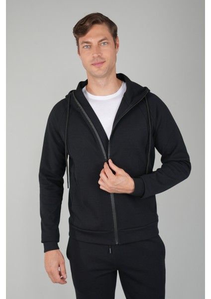 Erkek Pamuk Likralı Siyah Eşofman Üstü ESF26K26004_D99