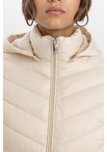 Su Geçirmez Hafif Şişme Mont Kapüşonlu Kapitoneli Fermuarlı Cepli Basic Düz Mevsimlik B2030AX24SP