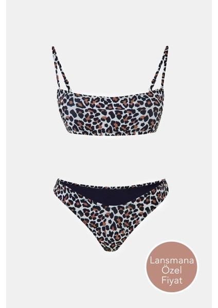 Capetown Leopar Desenli Çıkarılabilir Pedli Bikini Takım