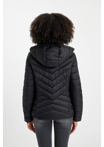 Su Geçirmez Hafif Şişme Mont Kapüşonlu Kapitoneli Fermuarlı Cepli Basic Düz Mevsimlik B2030AX24SP