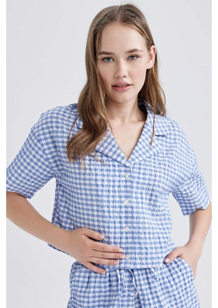 Coool Oversize Pijama Yaka Krinkıl Pötikareli Kısa Kollu Gömlek B1857AX23HS