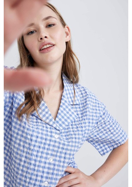 Coool Oversize Pijama Yaka Krinkıl Pötikareli Kısa Kollu Gömlek B1857AX23HS