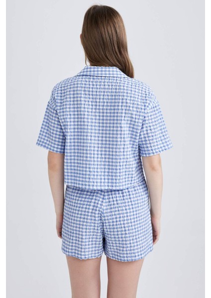 Coool Oversize Pijama Yaka Krinkıl Pötikareli Kısa Kollu Gömlek B1857AX23HS
