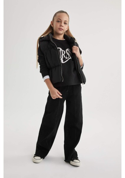 Kız Çocuk Su İtici Kapüşonlu Basic Düz Şişme Yelek B2242A824SP