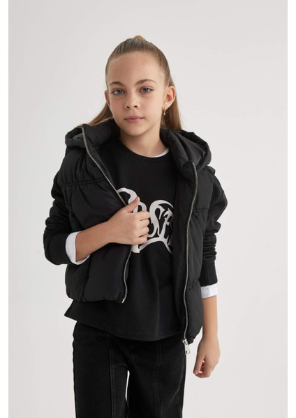 Kız Çocuk Su İtici Kapüşonlu Basic Düz Şişme Yelek B2242A824SP