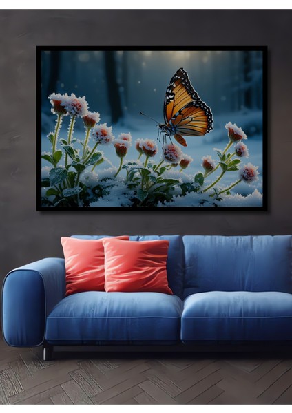 Çerçeve Görünümlü Kış Kelebeği Rüyası Yağlı Boya Görünümlü Dekoratif Ahşap Işyeri/ofis Kare Tablo