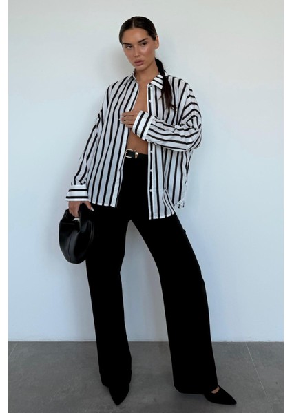 Siyah Yüksek Bel Kadın Palazzo Pantolon MG2506