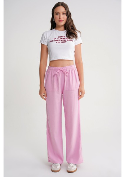 4629 Kadın Bol Paça Yüksek Bel Viskon Palazzo Pantolon Pembe fiyatları