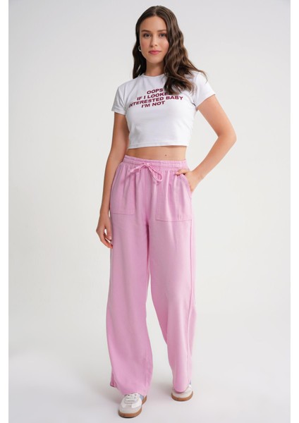 4629 Kadın Bol Paça Yüksek Bel Viskon Palazzo Pantolon Pembe modelleri