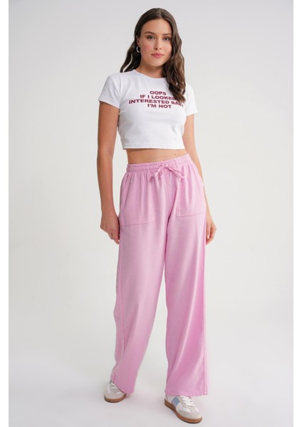 4629 Kadın Bol Paça Yüksek Bel Viskon Palazzo Pantolon Pembe fırsatları