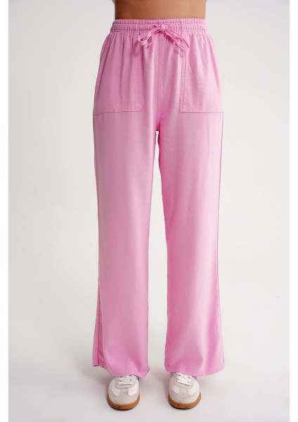 4629 Kadın Bol Paça Yüksek Bel Viskon Palazzo Pantolon Pembe indirimleri