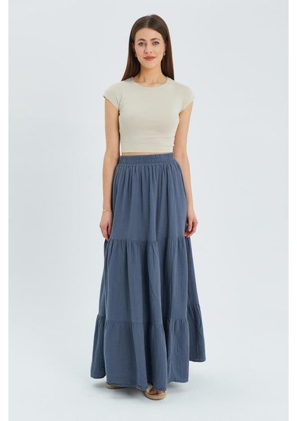 4567 Kadın Fırfırlı Uzun Müslin Etek Antrasit modelleri