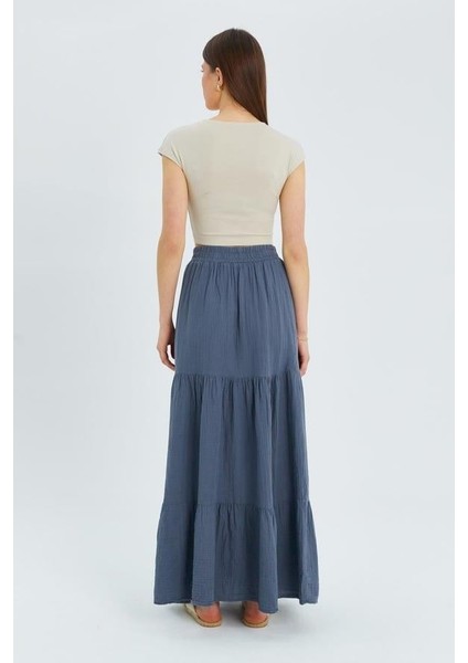 4567 Kadın Fırfırlı Uzun Müslin Etek Antrasit indirimleri