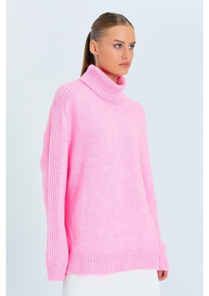 6907 Kadın Fitil Detaylı Triko Kazak Pembe fiyatları