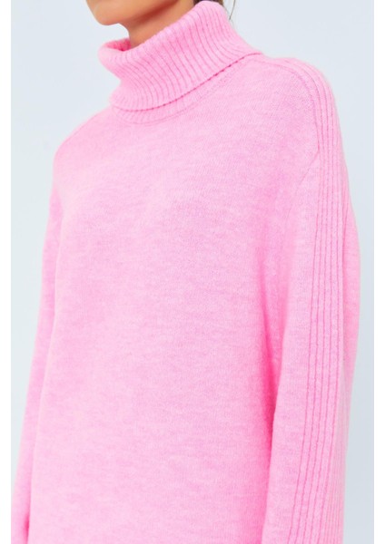 6907 Kadın Fitil Detaylı Triko Kazak Pembe fırsatları