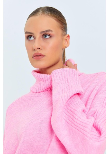 6907 Kadın Fitil Detaylı Triko Kazak Pembe indirimleri