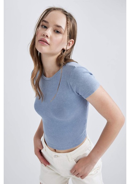 Coool Fitted Kısa Kollu Yıkamalı Soluk Efektli Tişört