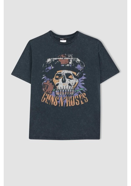Coool Guns N' Roses Oversize Geniş Kalıp Bisiklet Yaka Kısa Kollu Yıkamalı Soluk Efektli Tişört B1908AX23HS
