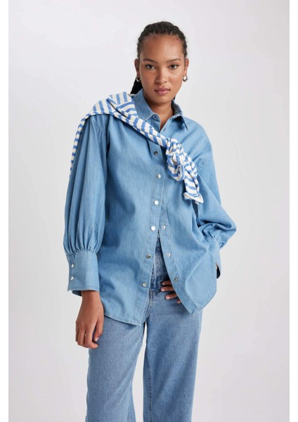 Fashion Fit Uzun Kollu Jean Gömlek B2391AX23HS