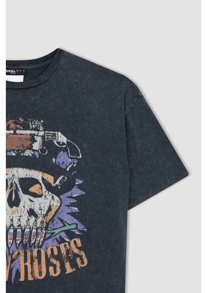 Coool Guns N' Roses Oversize Geniş Kalıp Bisiklet Yaka Kısa Kollu Yıkamalı Soluk Efektli Tişört B1908AX23HS
