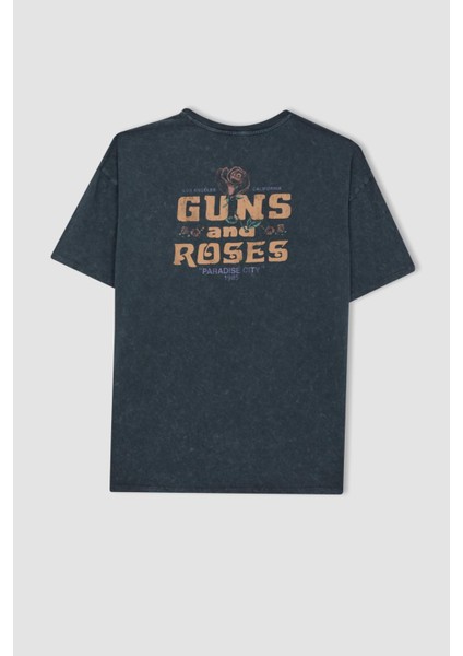 Coool Guns N' Roses Oversize Geniş Kalıp Bisiklet Yaka Kısa Kollu Yıkamalı Soluk Efektli Tişört B1908AX23HS
