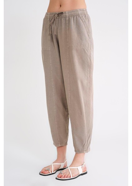 4436 Kadın Keten Çımalı Şalvar Pantolon Antik Vizon fırsatları