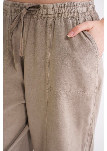 4436 Kadın Keten Çımalı Şalvar Pantolon Antik Vizon indirimleri