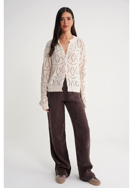 6934 Kadın Baklava Desenli Mevsimlik Ajurlu Hırka Naturel fiyatları