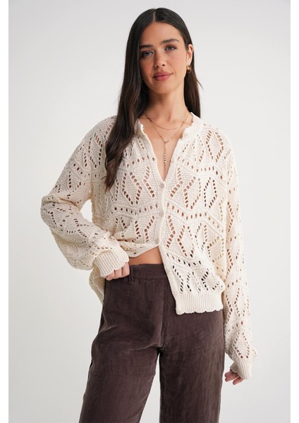 6934 Kadın Baklava Desenli Mevsimlik Ajurlu Hırka Naturel fırsatları