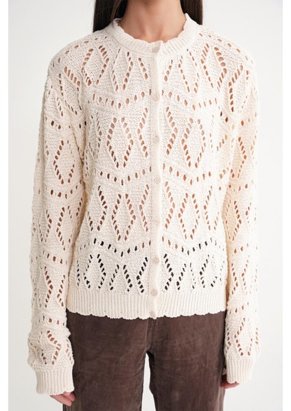 6934 Kadın Baklava Desenli Mevsimlik Ajurlu Hırka Naturel indirimleri