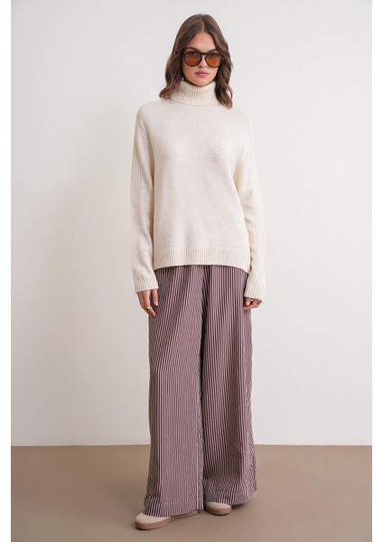 6907 Kadın Fitil Detaylı Triko Kazak Naturel fiyatları