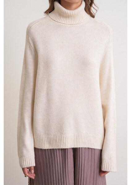 6907 Kadın Fitil Detaylı Triko Kazak Naturel fırsatları