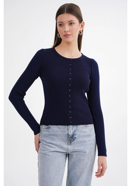 6931 Kadın Düğmeli Fitilli Triko Hırka Lacivert fırsatları