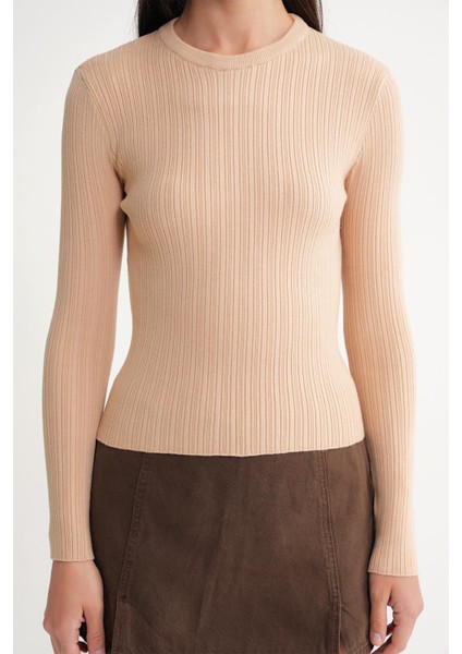 6938 Kadın Bisiklet Yaka Fitilli Triko Body Camel indirimleri