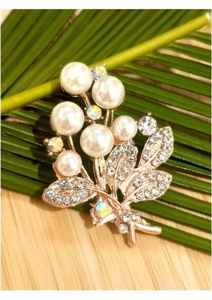 Demet Gül Incili Figürlü Broş