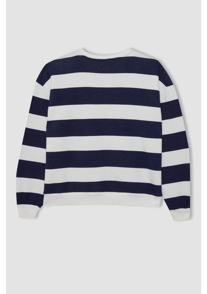 Relax Fit Çizgili Bisiklet Yaka Sweatshirt