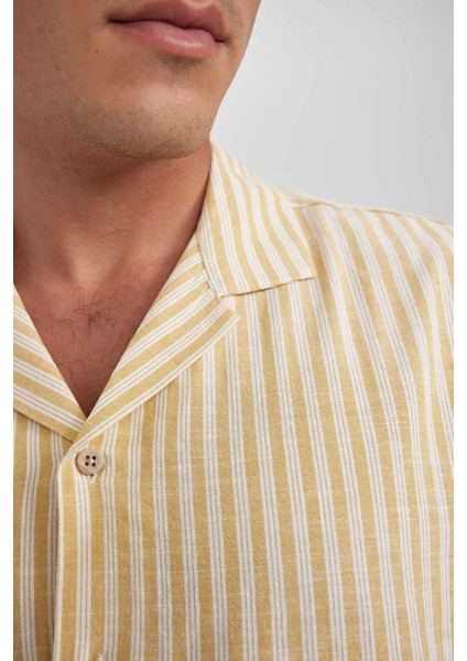 Regular Fit Apaş Yaka Çizgili Pamuklu Kısa Kollu Gömlek B2813AX23HS