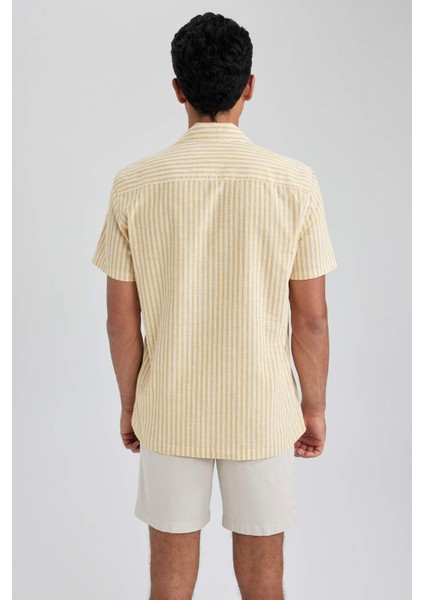 Regular Fit Apaş Yaka Çizgili Pamuklu Kısa Kollu Gömlek B2813AX23HS