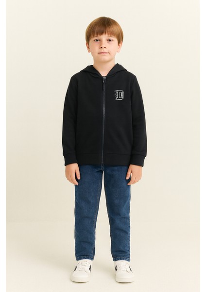 Şardonlu Kapüşonlu Çocuk Okul Sweatshirt D Nakışlı - 601101