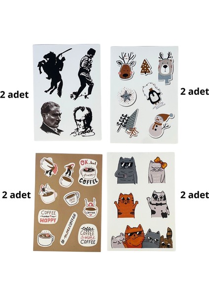 Sticker Seti 8’li– Atatürk, Yılbaşı, Kahve ve Kedi Temalı Dekoratif Çıkartmalar fiyatları