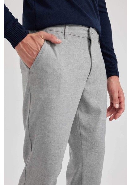 Twill Chino Pantolon Slim Fit Dar Kesim Dar Paça Basic Düz Cepli B2091AX23AU